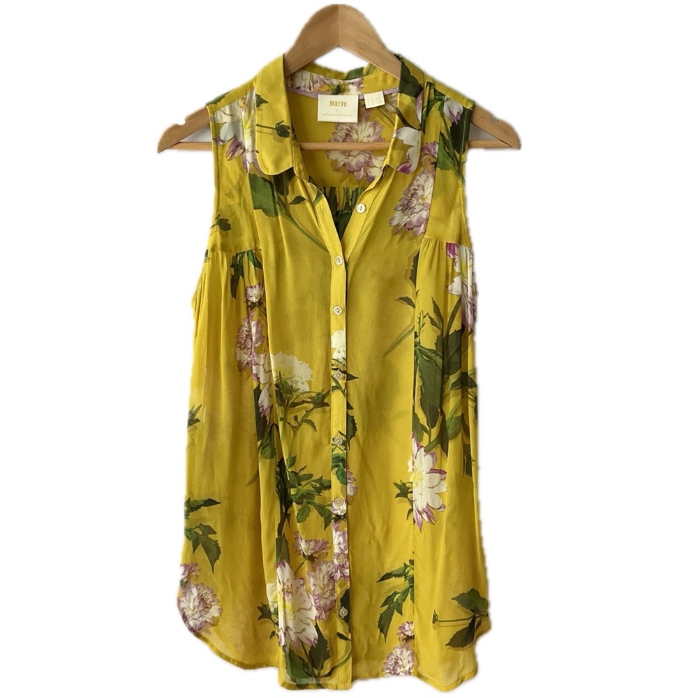 Maeve 10 Yellow Sleeveless Floral Print Sheer Top